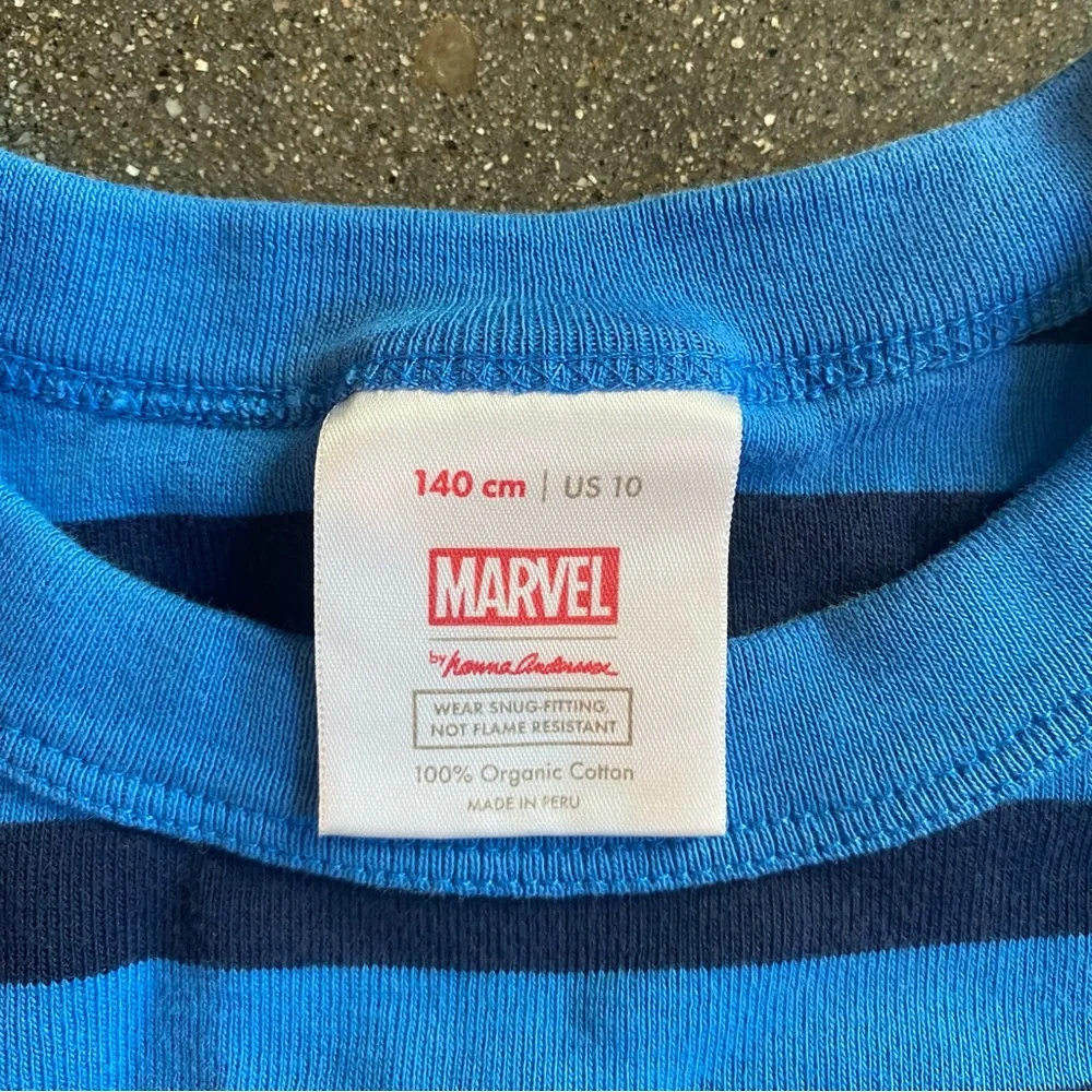 Hanna Andersson Boys Size 10 Pajamas Marvel Captain America Blue‎ Stripe Long